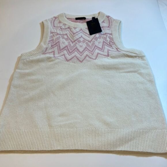 Anthony Thomas Melillo ATM Fair Isle Wool Sweater Vest cream pink size XS NEW - Picture 5 of 9